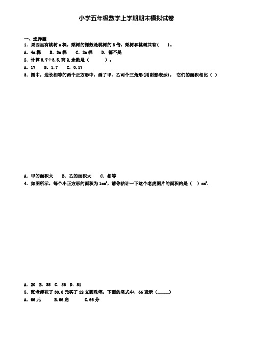 ┃试卷合集4套┃2020年上海市数学五年级(上)期末监测模拟试题