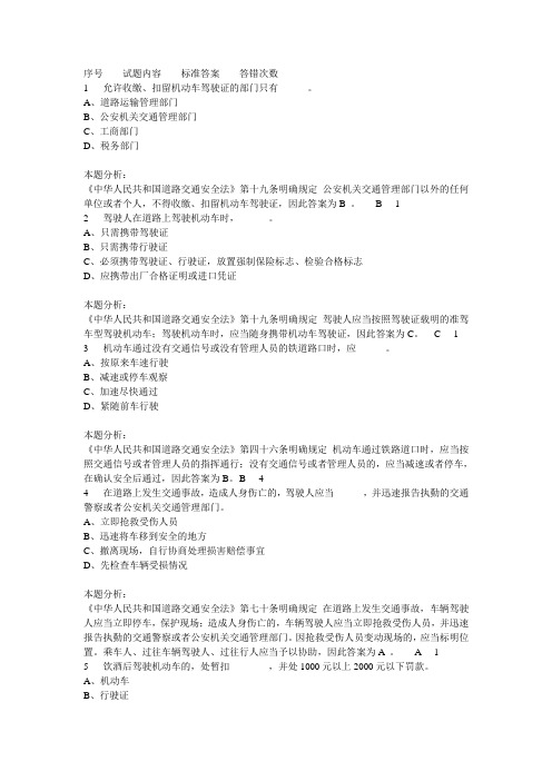 驾驶证考试科目一易错题集