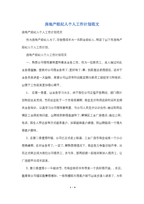 房地产经纪人个人工作计划范文