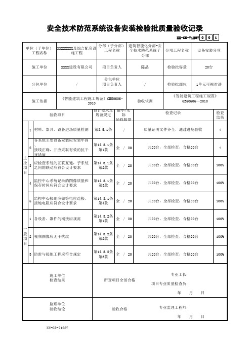 安全技术防范系统设备安装检验批质量验收记录