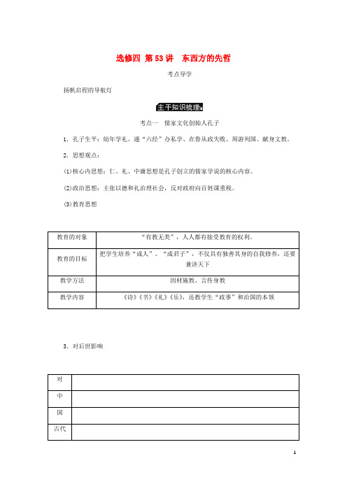 高考历史总复习第53讲东西方的先哲教程讲义(选修四中外历史人物评说)