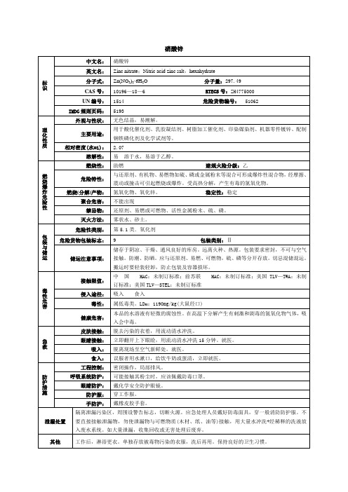 硝酸锌化学品安全技术说明书MSDS