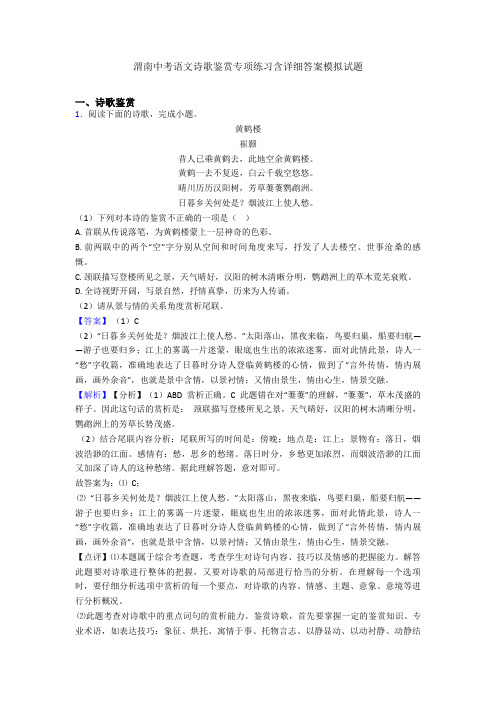 渭南中考语文诗歌鉴赏专项练习含详细答案模拟试题