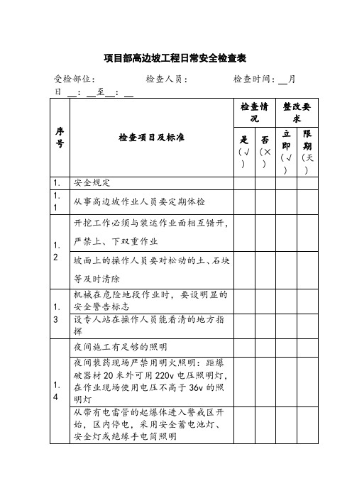 项目部高边坡工程日常安全检查表