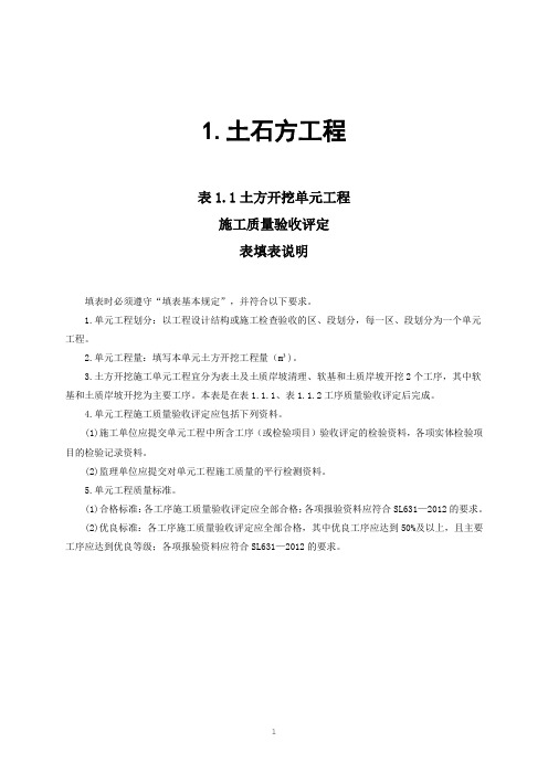水利质量评定表及填表说明