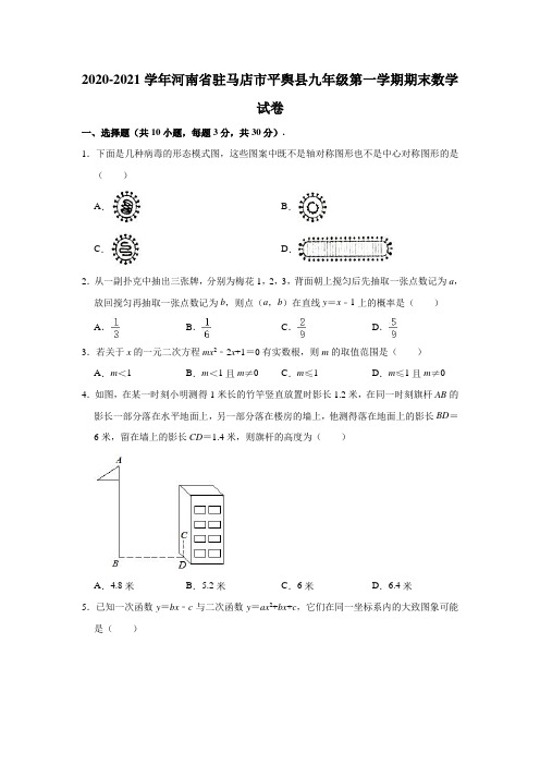 2020-2021学年河南省驻马店市平舆县九年级(上)期末数学试卷(解析版)