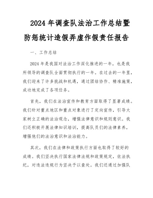 2024年调查队法治工作总结暨防惩统计造假弄虚作假责任报告