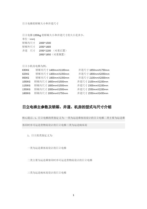 日立电梯的轿厢大小和井道尺寸