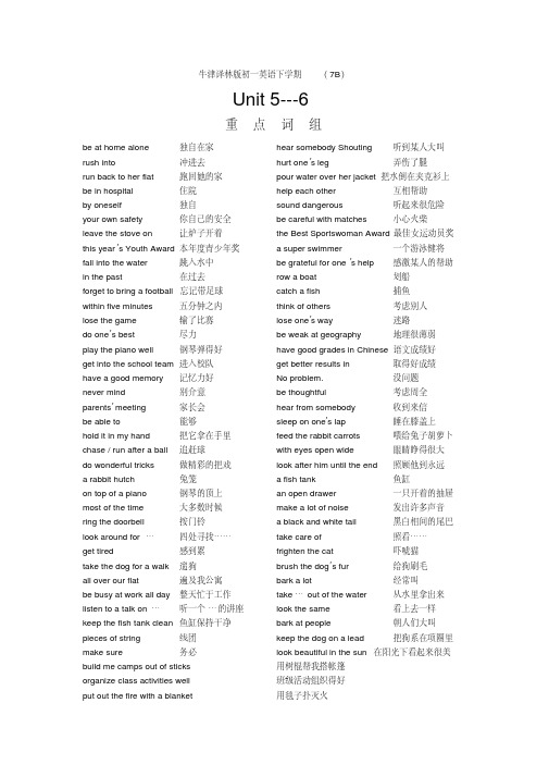 牛津译林版七年级英语知识点归纳7BUnits5