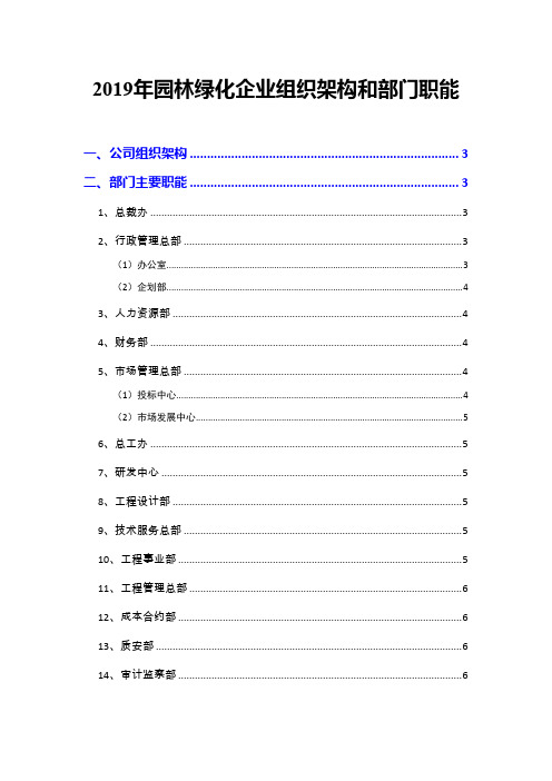 2019年园林绿化企业组织架构和部门职能