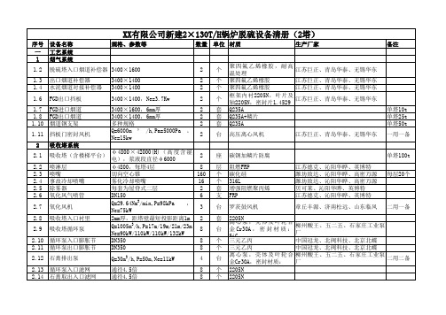 2×130t锅炉脱硫SNCR脱硝布袋除尘湿电设备清单