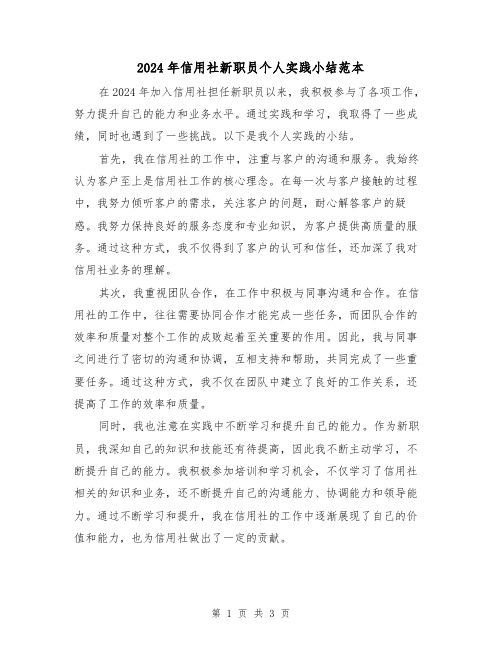 2024年信用社新职员个人实践小结范本（2篇）