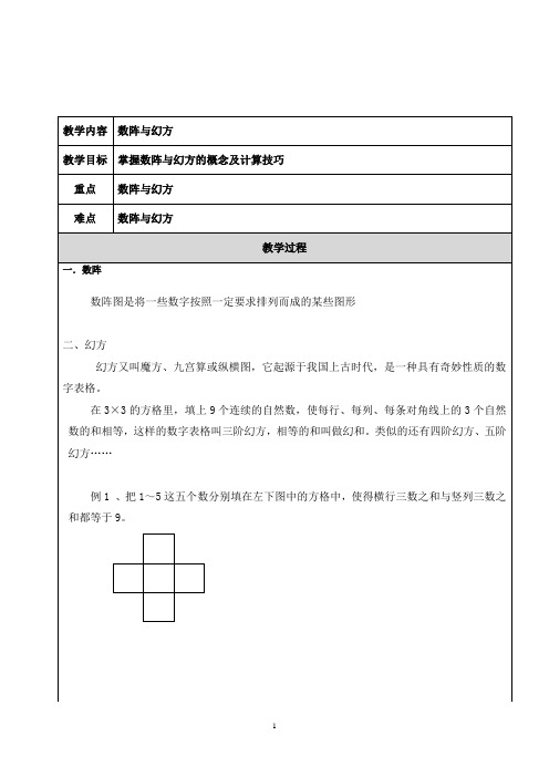 小学奥数 数阵与幻方 知识点+例题+练习 (分类全面)