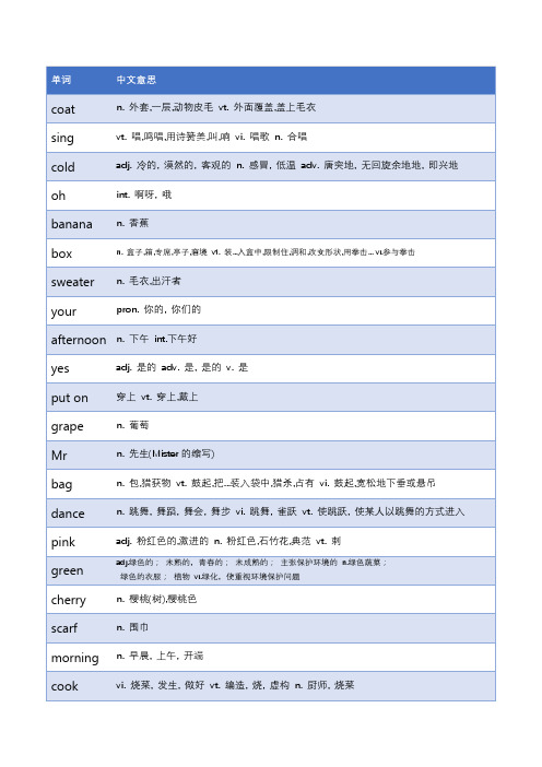 苏教版一年级上册英语单词