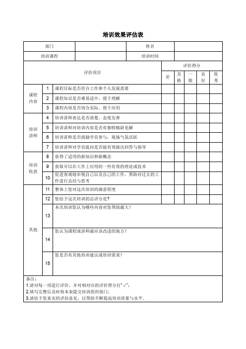 《培训效果评价表》