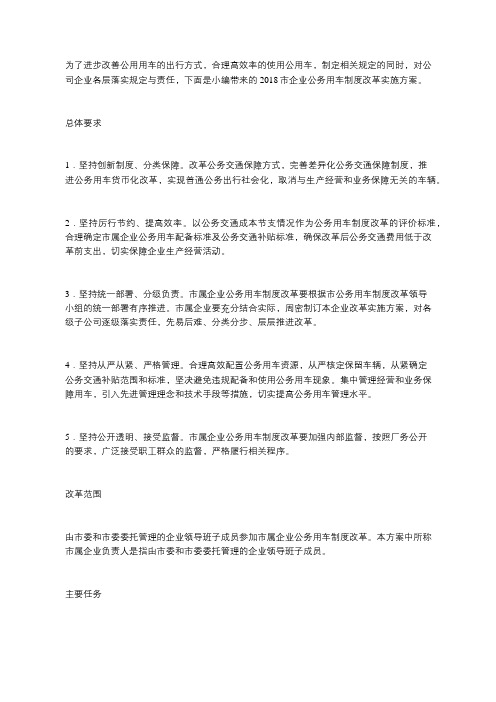 2018市企业公务用车制度改革实施方案
