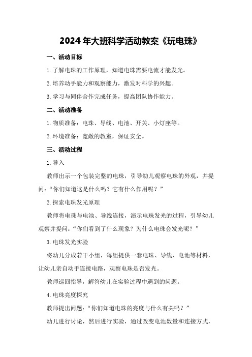 2024年大班科学活动教案《玩电珠》