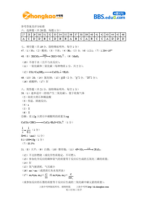 2012虹口初三化学一模答案