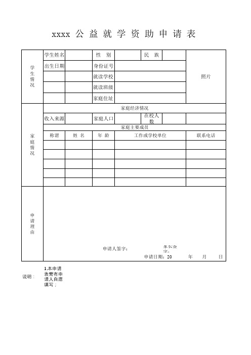 xx公益资助申请表