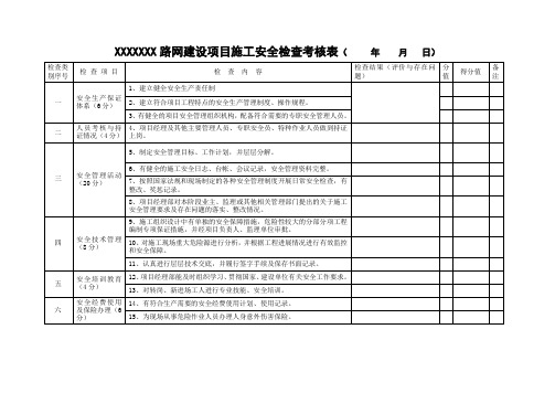 公路工程安全检查考核表
