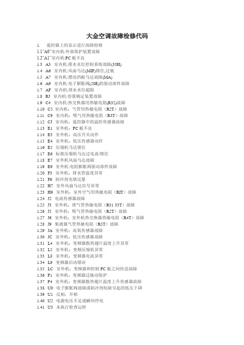 大金空调故障检修代码