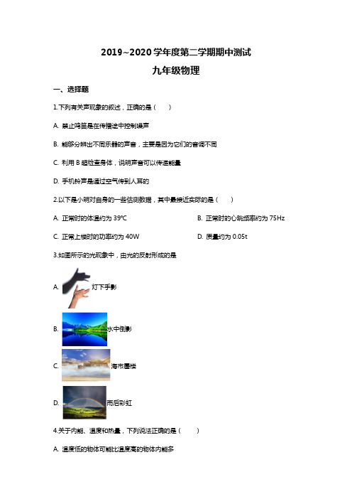 2020届九年级下学期期中物理试题(含答案)