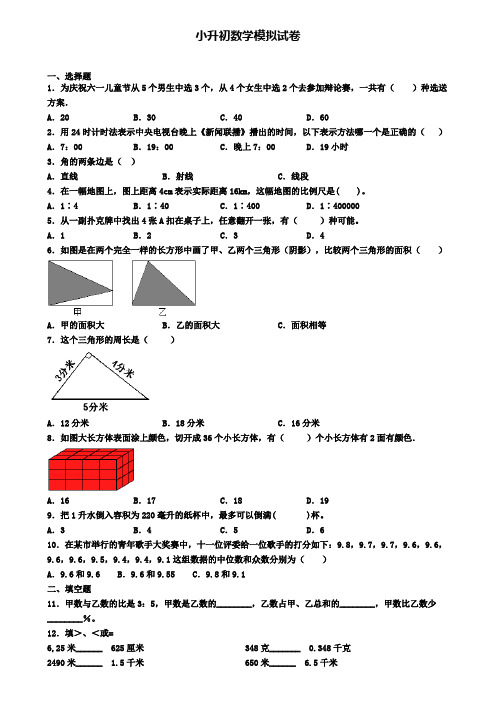 (精选3份合集)2020年四川省乐山市数学小升初复习检测模拟试题