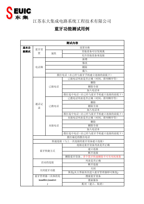 蓝牙功能测试用例