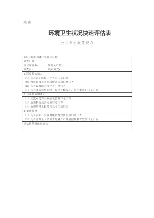 灾后公共卫生服务能力快速评估表