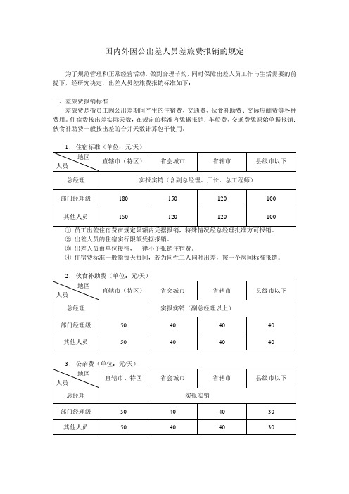 国内外因公出差人员差旅费报销的规定