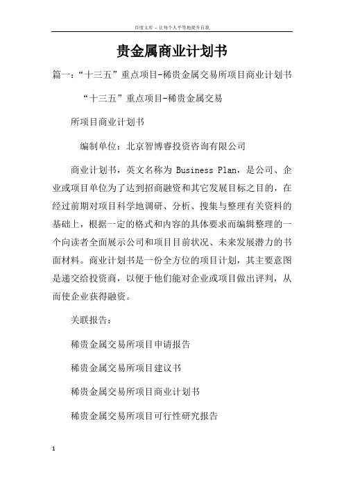 贵金属商业计划书doc