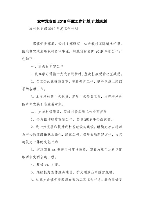 农村党支部2019年度工作计划,计划规划【精品范文】