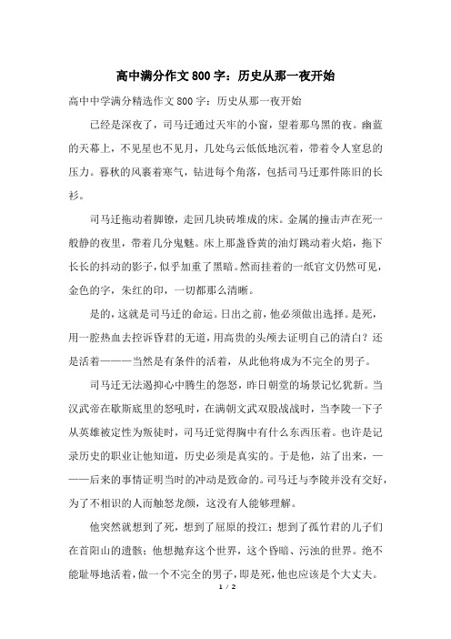 高中满分作文800字：历史从那一夜开始