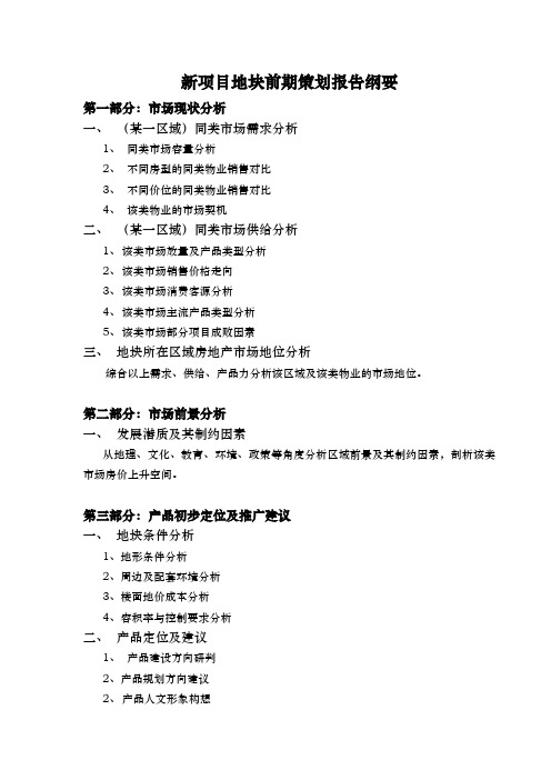 DWSC新项目地块前期策划报告纲要
