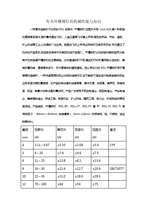 有关环槽铆钉的机械性能与知识