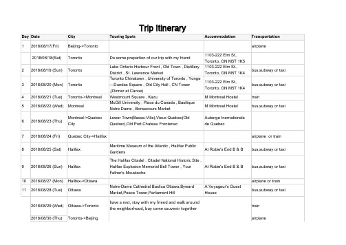 purpose of visit加拿大签证材料 行程表