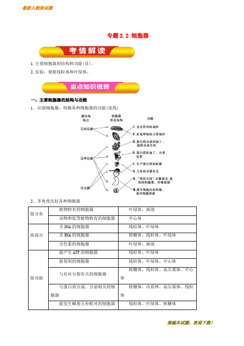 2020-2021【名校提分专用】年高考生物一轮复习 专题2.2 细胞器教学案