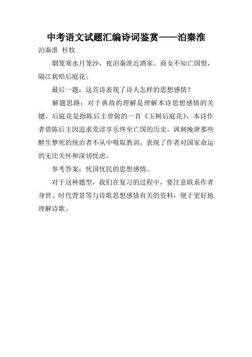 中考语文试题汇编诗词鉴赏——泊秦淮_0
