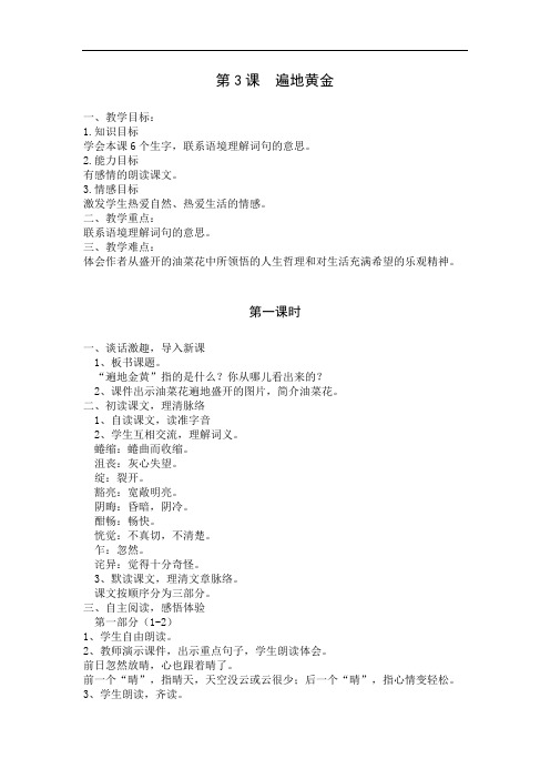 新湘教版五年级下册语文教案 第3课  遍地黄金