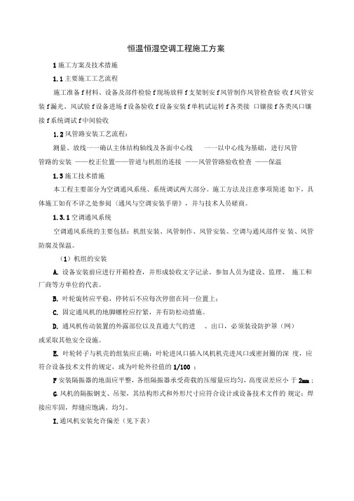 恒温恒湿空调工程施工设计方案