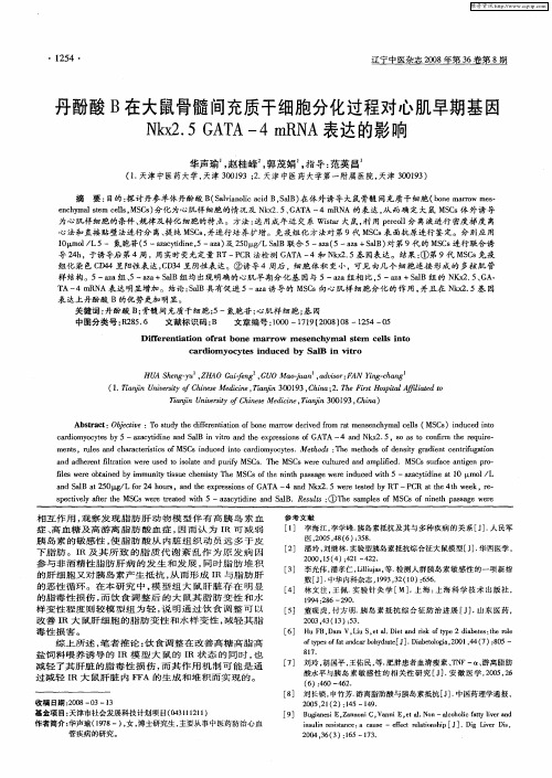 丹酚酸B在大鼠骨髓间充质干细胞分化过程对心肌早期基因Nkx2.5GATA-4 mRNA表达的影响