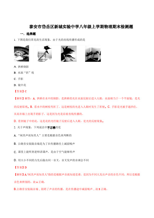 泰安市岱岳区新城实验中学八年级上学期  物理期末检测题(解析版)