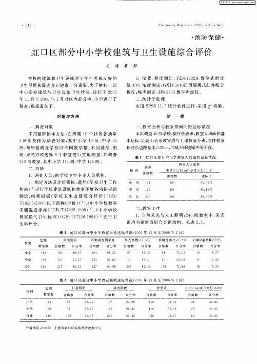 虹口区部分中小学校建筑与卫生设施综合评价
