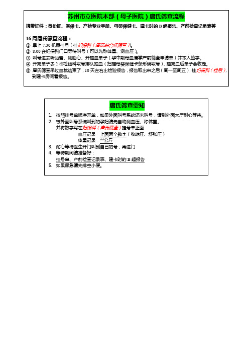 苏州市立医院本部(母子医院)唐氏筛查流程及唐氏筛查需知