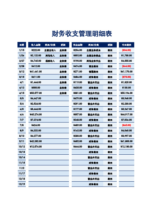 全年财务收支管理表
