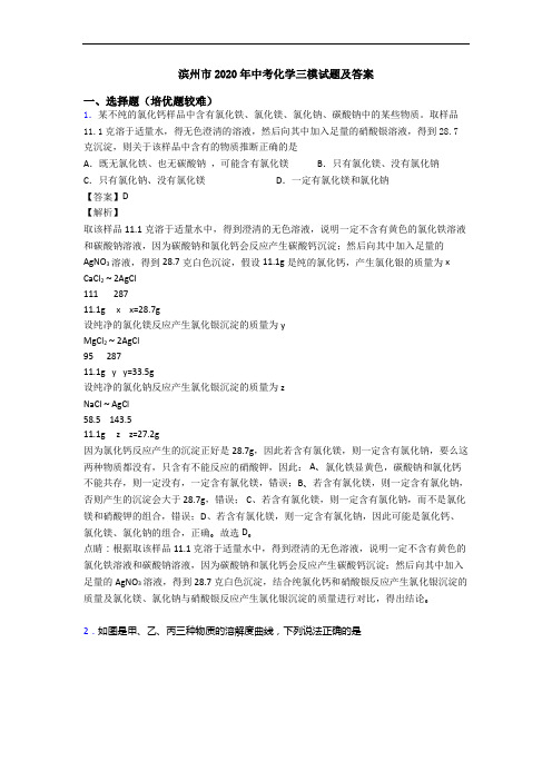 滨州市2020年中考化学三模试题及答案