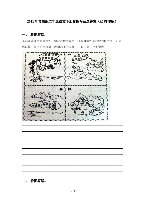 2021年苏教版二年级语文下册看图写话及答案(A4打印版)