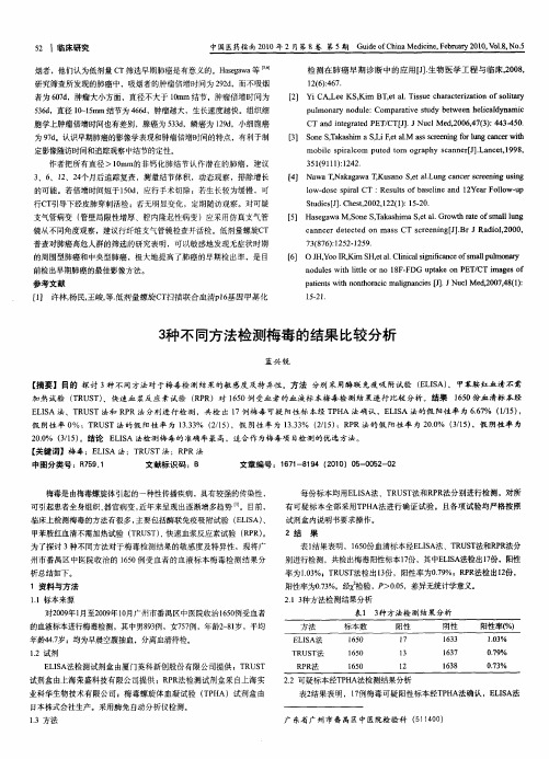 3种不同方法检测梅毒的结果比较分析