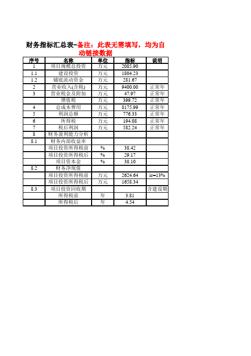 2024年可行性研究报告投资估算及财务分析全套计算表格(含附表,,带只更改标红部分,操作简单)