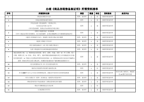 办理商品房现售备案证明资料表格